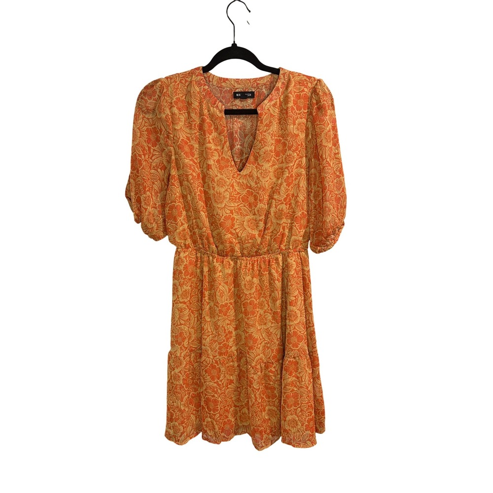 Max + Ash Orange Floral Mini Dress Womens Large Gold Clip Dot Boho Summer